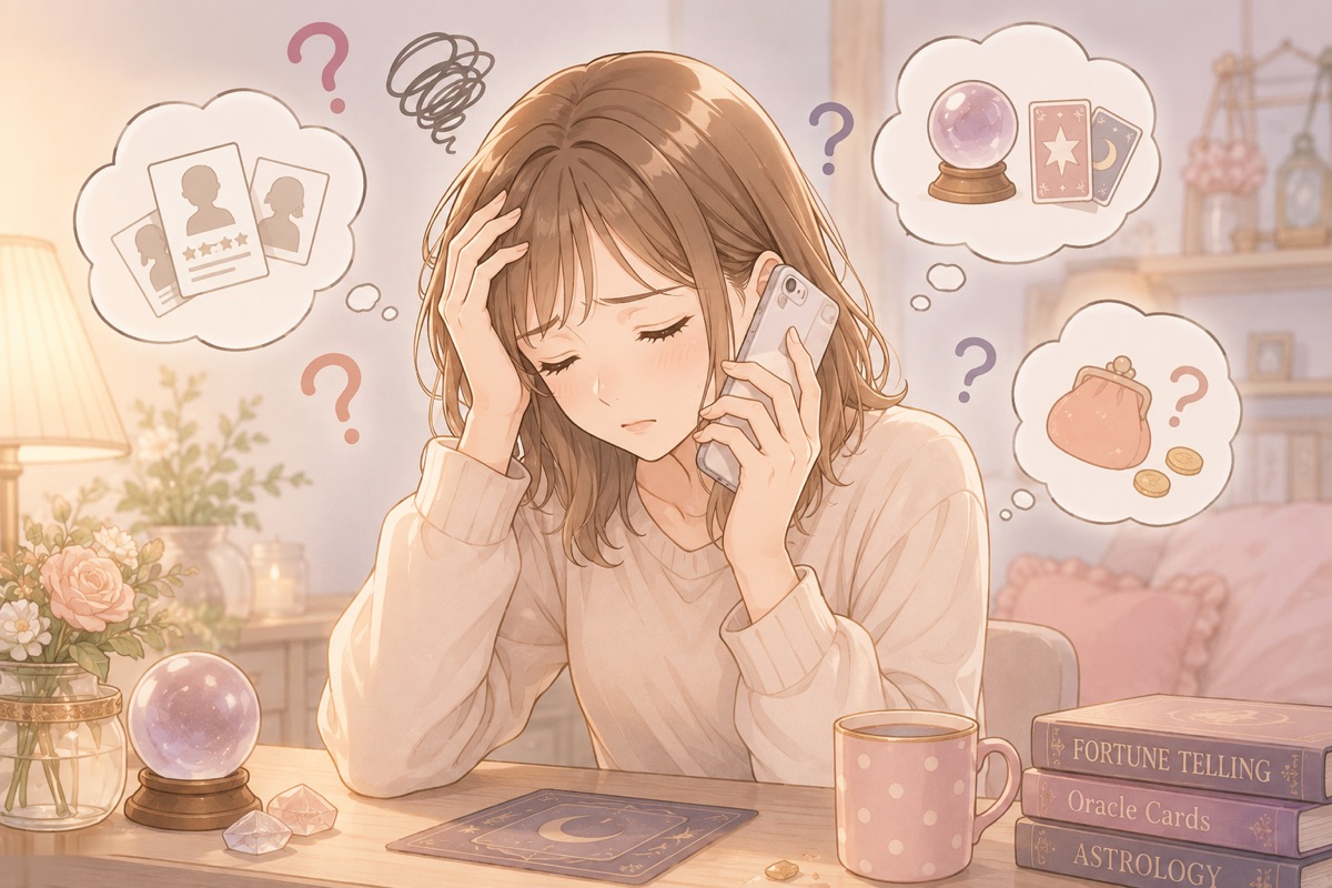 電話占い選びで悩む女性