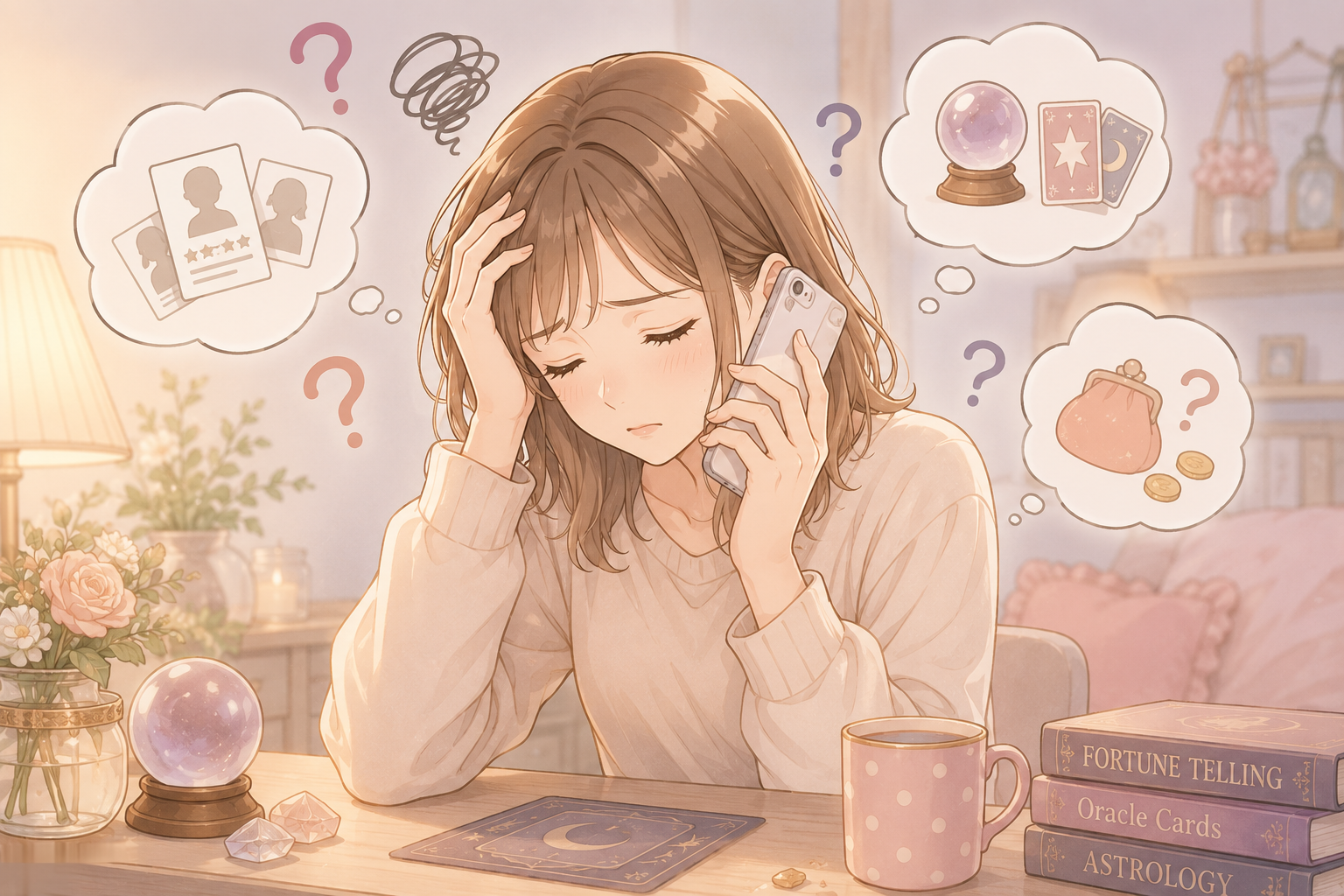 電話占い選びで悩む女性
