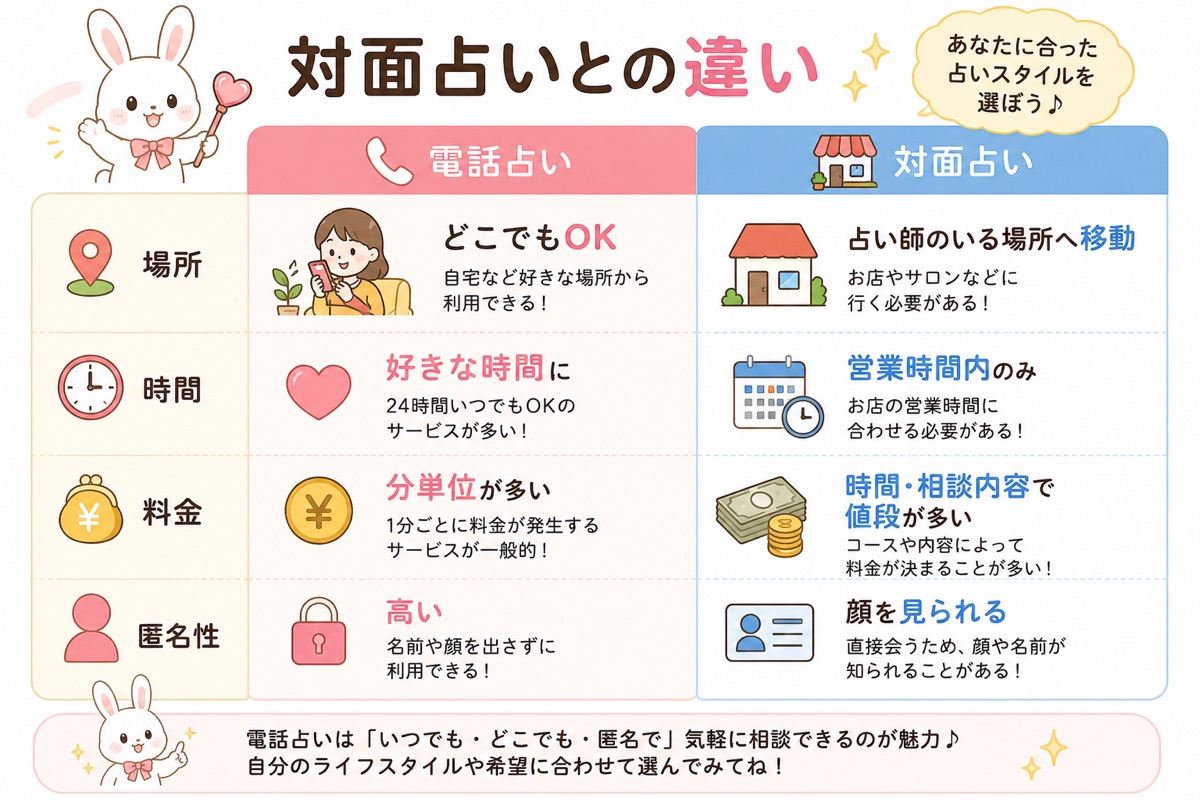 電話占いと対面占いの違い図解